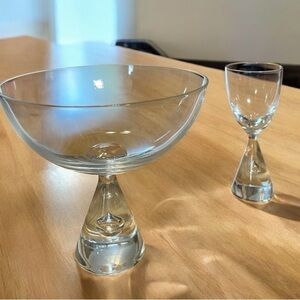 Holmegaard Princess glasses,one champagne,and one cordial,signature bubble stems